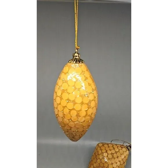 Set Of (4)Vtg Christmas Ornaments Shiny Glitter Sequin Golden Glam - Picture 2 of 6